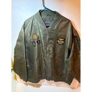 Parish Nation Bomber Jacket Mens 4XL Green Satin Full Zip Multi Patch Flightcoat